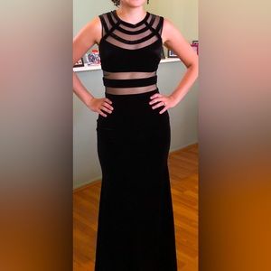 Black velvet formal dress with sheer cutouts!